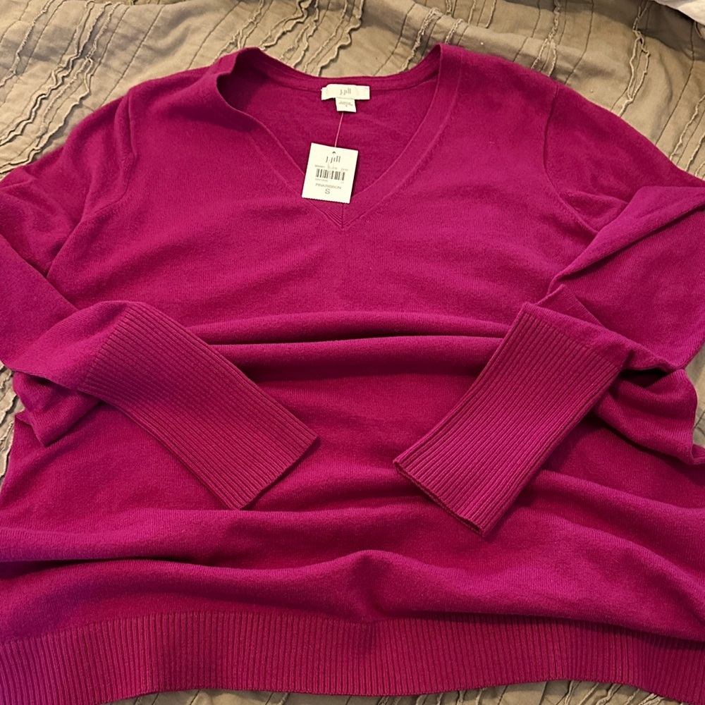 J. Jill V-Neck Sweater - Vibrant Fuchsia